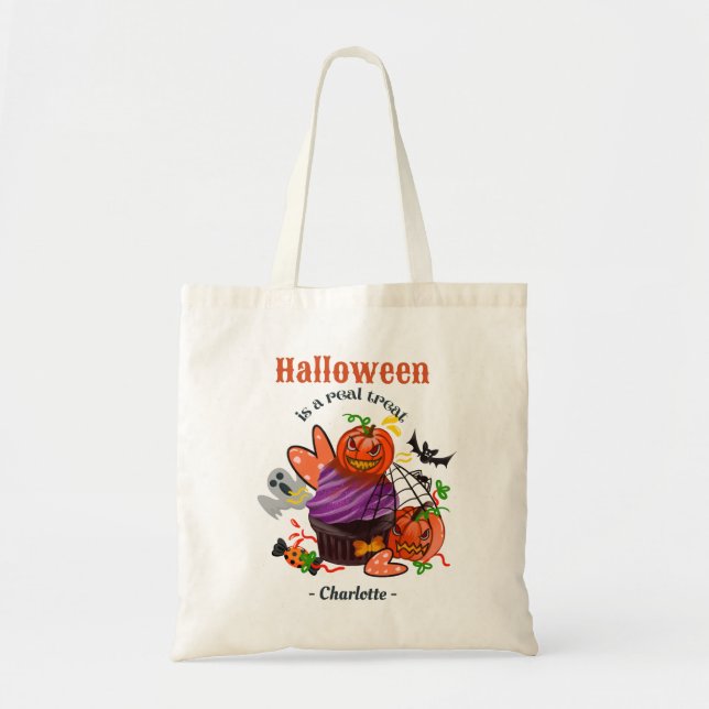 Cute Personlig Halloween Bus eller godis Tygkasse (Framsidan)