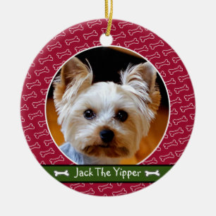Cute Personlig Hund Bone Red Grönt Own Hund Photo Julgransprydnad Keramik