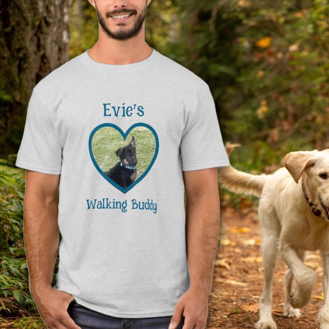 Cute Personlig Hund Walking Buddy Heart Photo T Shirt (Teal Personalized Dog Walking Buddy Heart Photo T-Shirt
)