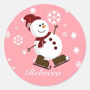 Cute Personlig Julafton Snögubbe Runt Klistermärke