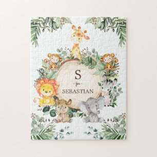 Cute Personlig Jungle Safari Animals Monogram Pussel