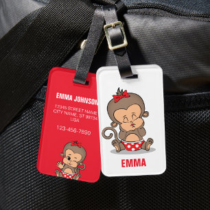 Cute Personlig Monkey Girl Luggage Tag (K) Bagagebricka