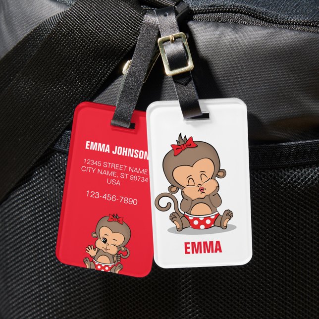 Cute Personlig Monkey Girl Luggage Tag (K) Bagagebricka (Skapare uppladdad)