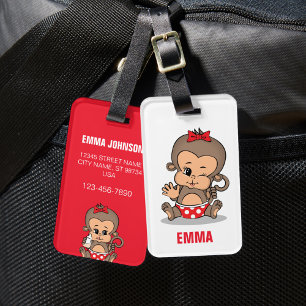 Cute Personlig Monkey Girl Luggage Tag (Wave) Bagagebricka