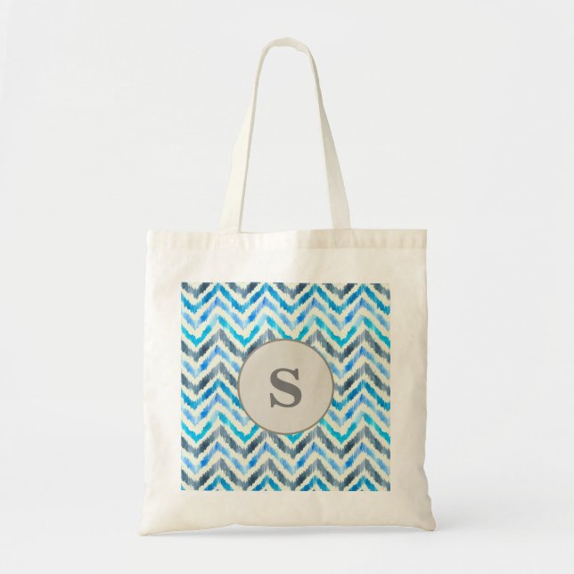 Cute Personlig Monogram Blue and White Chevron Tygkasse (Framsidan)