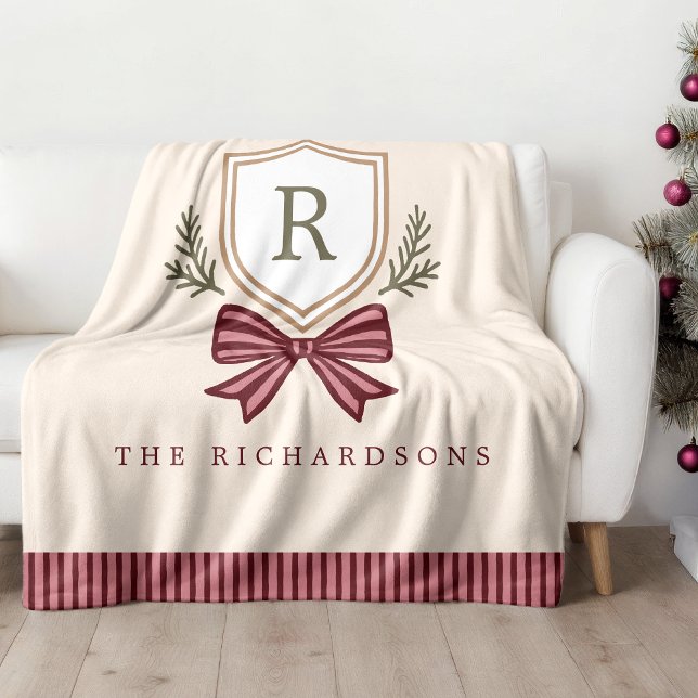 Cute Personlig Monogram Bow-jul Fleecefilt (Skapare uppladdad)