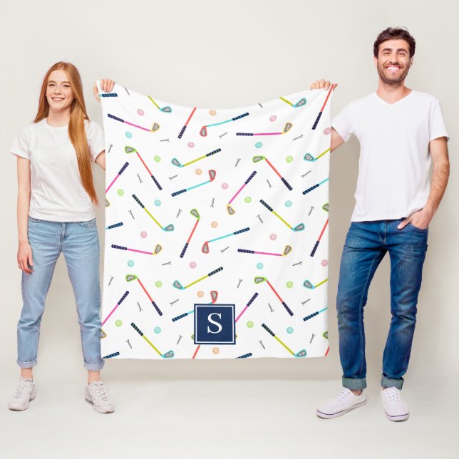 Cute Personlig Monogram Golf Mönster Kvinnor Fleecefilt (På plats)