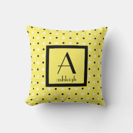 Cute Personlig Monogram, Gult w Polka dots Kudde