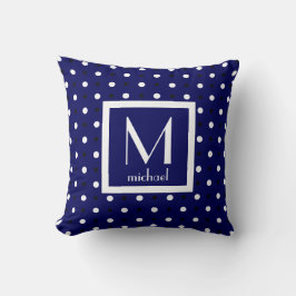 Cute Personlig Monogram, marinblått med Polka dots Kudde