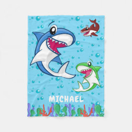 Cute Personlig Namn Shark Ocean Sea Life Kids Fleecefilt