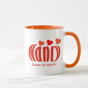 Cute Personlig "Nancy", Röd och Orange Hjärter Mugg
