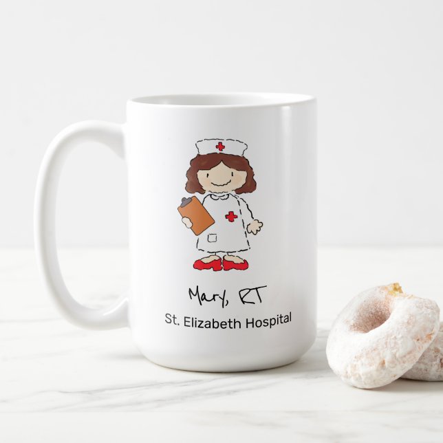 Cute Personlig Nurse Doktor Hand plockade Tecknad Kaffemugg (Med munk)