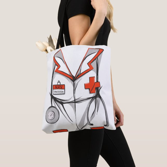 Cute Personlig Nurse Scrubs Outfit Namn Tygkasse (Närbild)