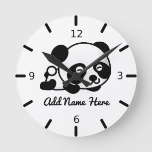 Cute Personlig Panda Round Clock Rund Klocka