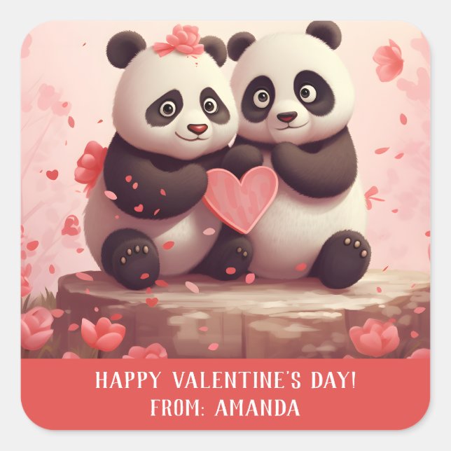 Cute Personlig Panda Valentine Fyrkantigt Klistermärke (Framsida)