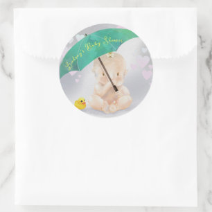 Cute Personlig Paraplla Baby Shower of Hearts Runt Klistermärke