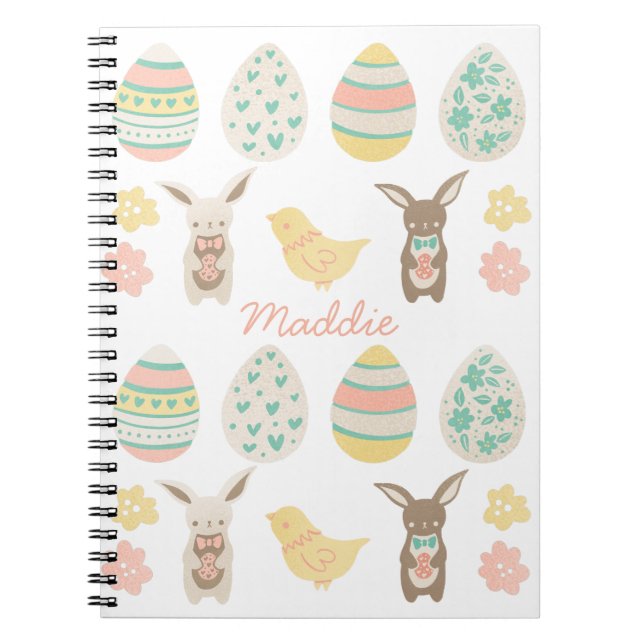 Cute Personlig Pastel Eggs Påskhare Anteckningsbok (Framsidan)