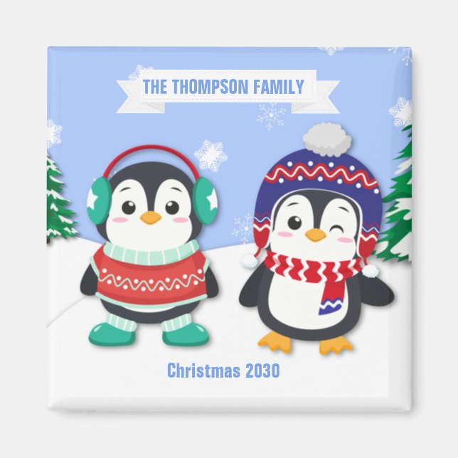 Cute Personlig Penguin-julgranen Magnet (Framsidan)