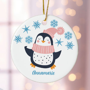 Cute Personlig Penguin Rosa Scarf-jul Julgransprydnad Keramik