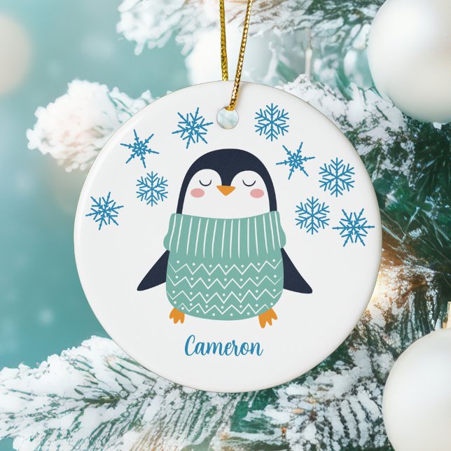 Cute Personlig Penguin Snowflake Kids jul Julgransprydnad Keramik (Skapare uppladdad)
