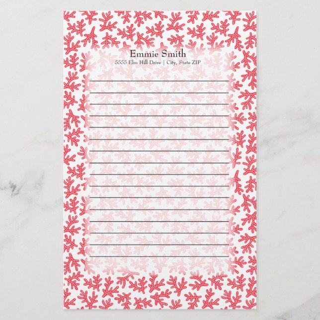 Cute Personlig Red and White Coral Ocean Themme Brevpapper (Framsida)