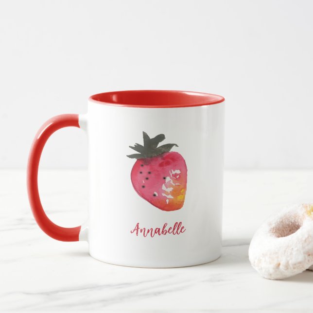 Cute Personlig Red White Valentine Strawberry Mugg (Med munk)