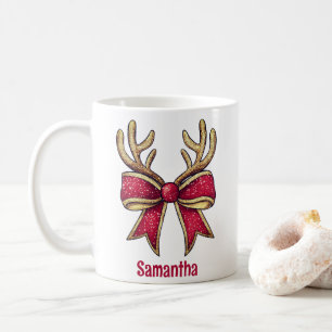 Cute Personlig Reindeer Bow-jul Kaffemugg