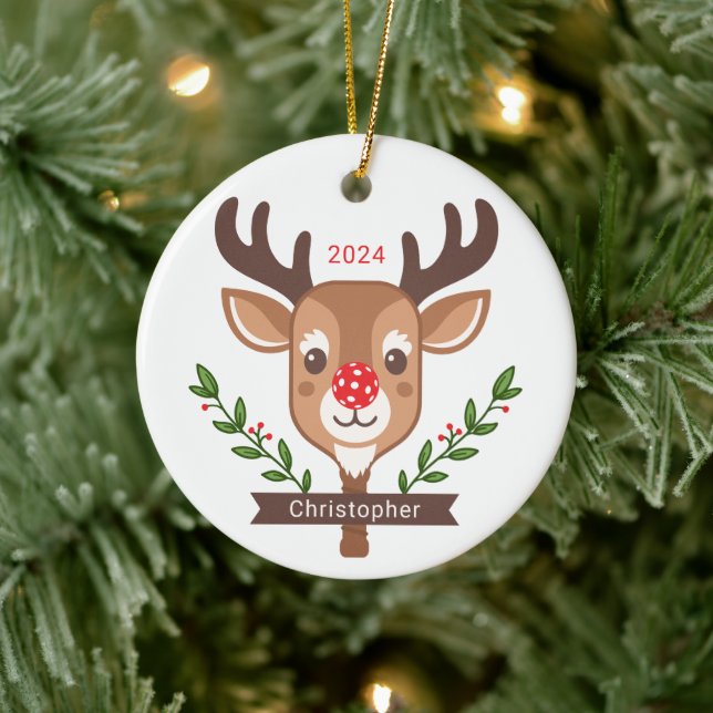 Cute Personlig Reindeer Pickleball Ornament (Träd)