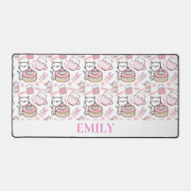 Cute Personlig Rosa and White Cat Desk Mat