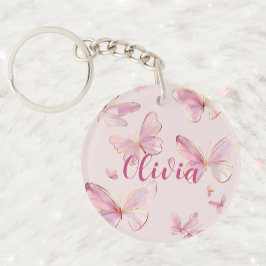 Cute Personlig Rosa Butterfly Nyckelring