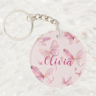 Cute Personlig Rosa Butterfly Nyckelring