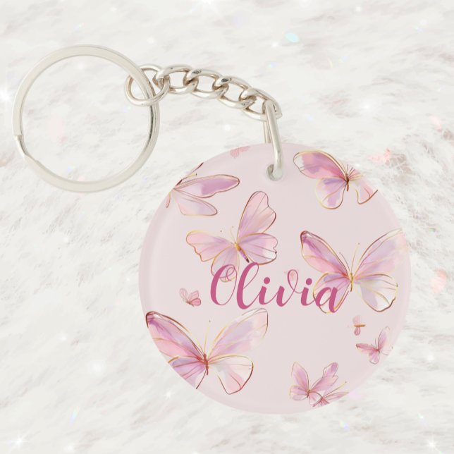 Cute Personlig Rosa Butterfly Nyckelring (Skapare uppladdad)