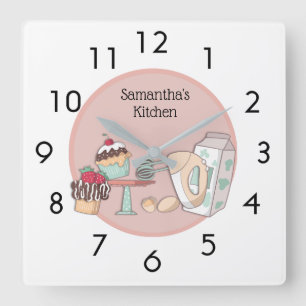 Cute Personlig Rosa Cupcoa Kitchen Clock Clock Fyrkantig Klocka