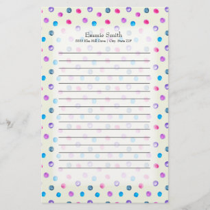 Cute Personlig Rosa Lila Blue Dots on White Brevpapper
