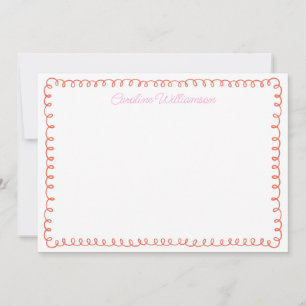 Cute Personlig Rosa Orange  Squiggle Gräns Roligt Tack Kort