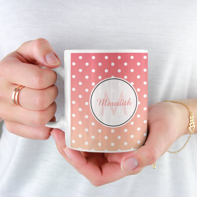 Cute Personlig Rosa Polka Dot Ombre Kaffemugg (Skapare uppladdad)
