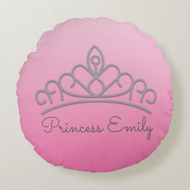 Cute Personlig Rosa Princess Tiara Pillow Rund Kudde (Framsidan)