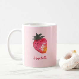 Cute Personlig Rosa Valentine Strawberry Kaffemugg