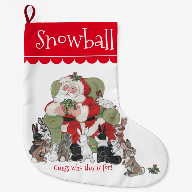 Cute Personlig Santa Pet Bunny Rabbit Jul Stor Julstrumpa (Framsidan)