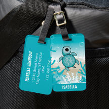 Cute Personlig Sea Turtle Luggage Tag