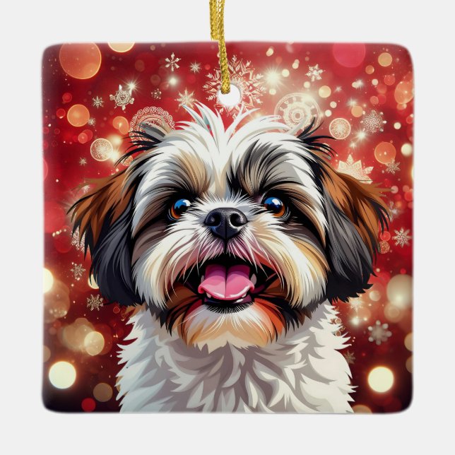 Cute Personlig Shih Tzu-jul Julgransprydnad Keramik (Framsida)