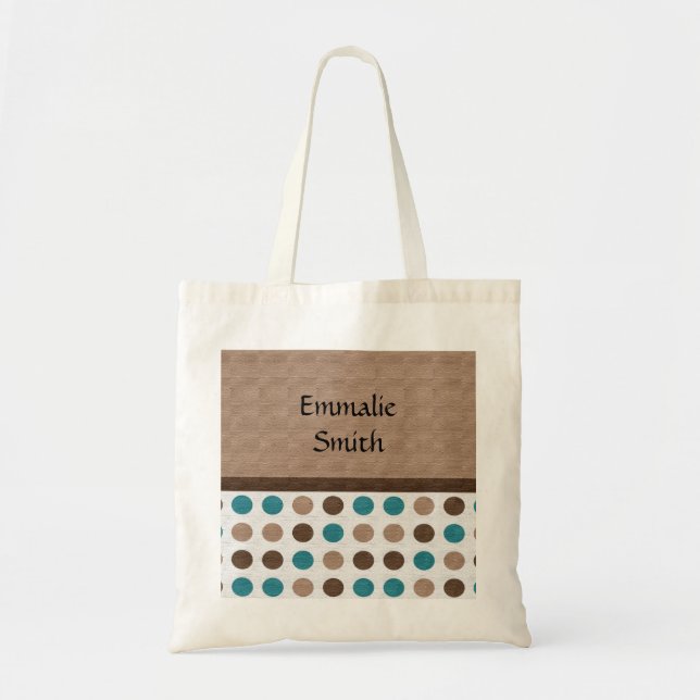 Cute Personlig Teal Brown Polka Dot Tote Bag Tygkasse (Framsidan)