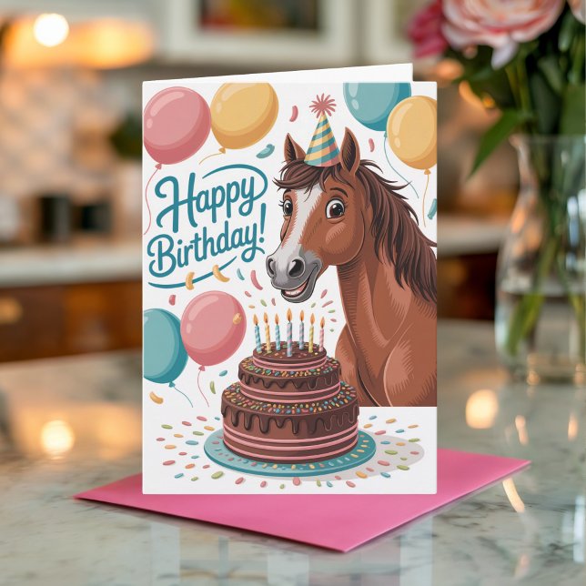 Cute Personlig Tecknad Horse Birthday Kort (Skapare uppladdad)
