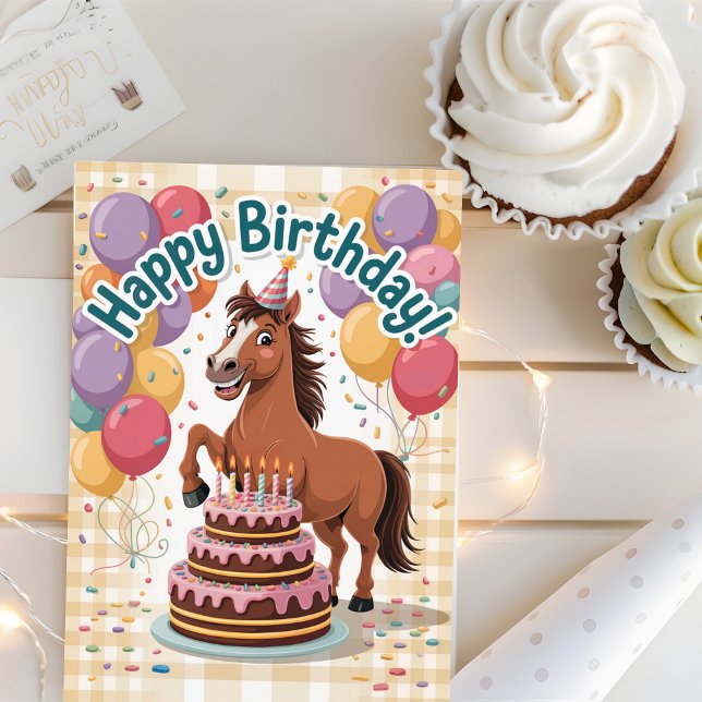 Cute Personlig Tecknad Horse Birthday Kort (Skapare uppladdad)