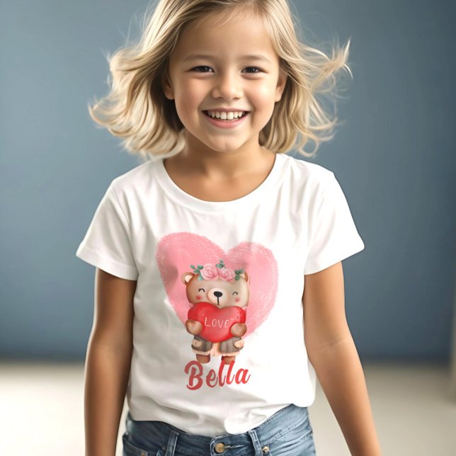 Cute Personlig Teddy Hearts Kids Valentines day T Shirt (Skapare uppladdad)
