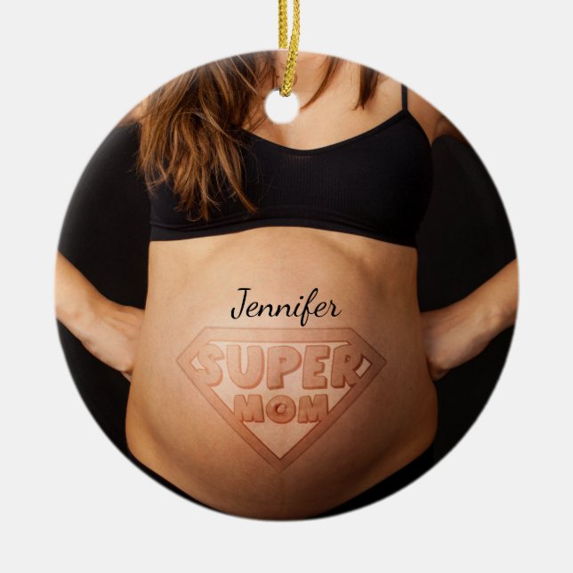 Cute Personlig Toppen Mamma Gravida Belly Julgransprydnad Keramik (Framsidan)