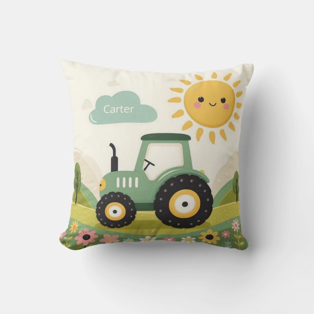 Cute, personlig traktor/anläggning kudde (Framsida)