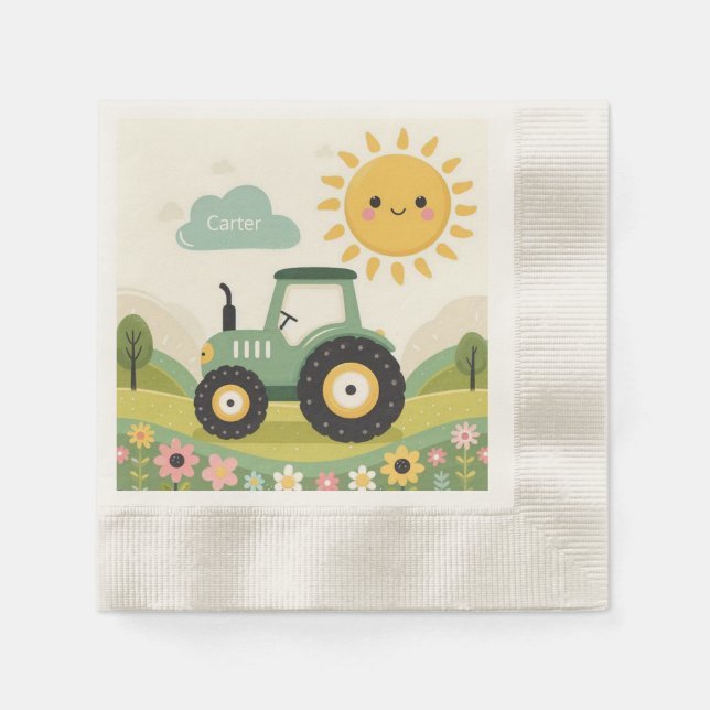 Cute, personlig traktor/anläggning pappersservett (Framsidan)