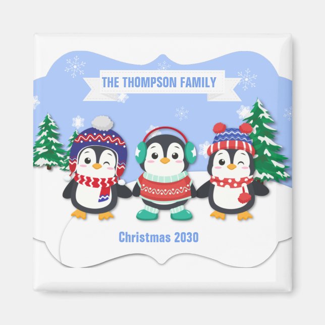 Cute Personlig Tre Penguins Julmagnet Magnet (Framsidan)