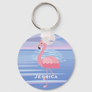 Cute Personlig Tropical Island Flamingo Nyckelring